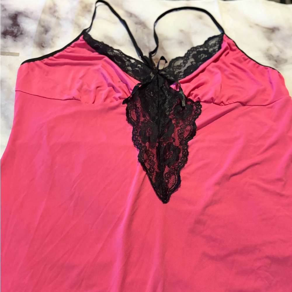 Pink & black Lace Trim Nightgown plus size